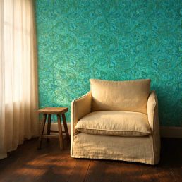 Bachelors Button Wallpaper Olive/Turquoise