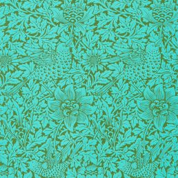 Bird & Anemone Wallpaper Olive/Turquoise