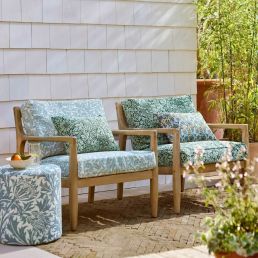 Bird & Anemone Weave Outdoor Fabric Linen