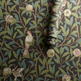 Bird & Pomegranate Wallpaper Charcoal/Sage