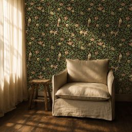 Bird & Pomegranate Wallpaper Charcoal/Sage
