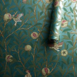 Bird & Pomegranate Wallpaper Turquoise/Coral