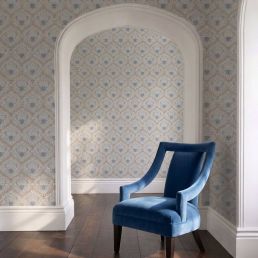 Birds & Grape Wallpaper Annesley Blue