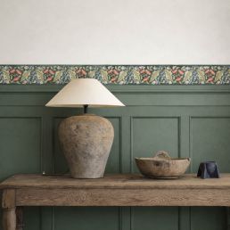 Bluebell & Peony Border Wallpaper Bayleaf/Manilla