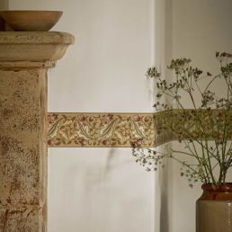 Bluebell & Peony Border Wallpaper Gold/Madder