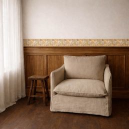 Bluebell & Peony Border Wallpaper Gold/Madder