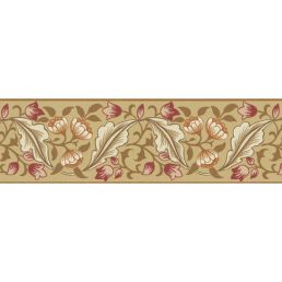 Bluebell & Peony Border Wallpaper Gold/Madder