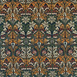 Bluebell Embroidery Fabric Indigo/Russet