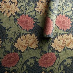 Chrysanthemum Wallpaper Indigo