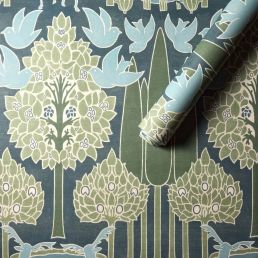 Duleek Silk Wallpaper Voysey Blue