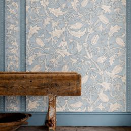Etched Scrolling Tulip Wallpaper Faded Indigo