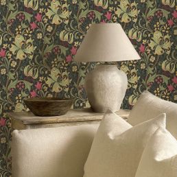 Golden Lily Wallpaper Charcoal/Olive