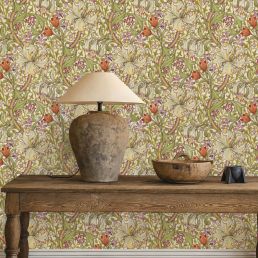 Golden Lily Wallpaper Olive/Russet