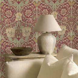 Honeysuckle & Tulip Wallpaper Red/Gold