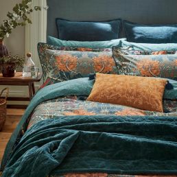 Honeysuckle & Tulip Quilted Throw, Teal Teal