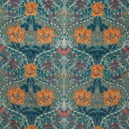 Honeysuckle And Tulip Velvet Fabric Woad/Mulberry