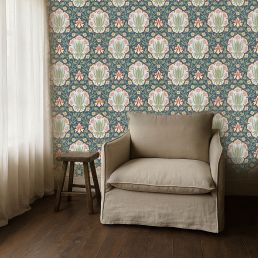 Iris & Rose Wallpaper Indigo/Thyme