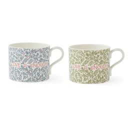 Love is Enough Set of 2 Mugs, Thyme/Parchment & China Blue Thyme/Parchment & China Blue