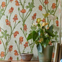 Monkshood Wallpaper Tangerine/Sage