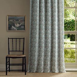 Oak & Blossom Fabric Umber/Mineral Blue