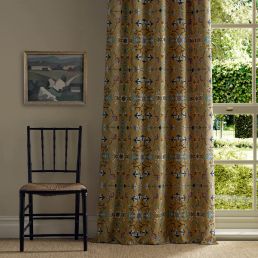 Persian Scroll Embroidery Fabric Ochre