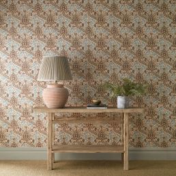 Persian Tulip Wallpaper Umber/Mineral Blue