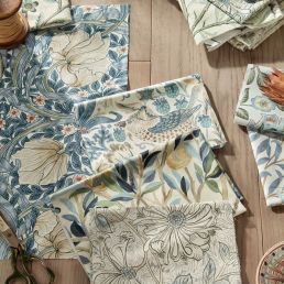 Pimpernel Wide Width Fabric Light Blue/Coral
