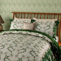 Scrolling Carnation Bedding Set, Olive and Ivory Olive and Ivory