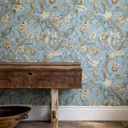 Scrolling Tulip Wallpaper Woad/Thyme