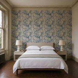 Snake & Tulip Wallpaper Toile Blue