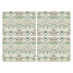 Strawberry Thief Large Placemats Set of 4, Green Green