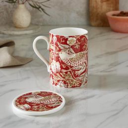 Strawberry Thief Mug & Coaster Set, Indian Red Indian Red