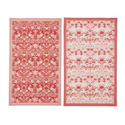 Strawberry Thief Set of 2 Tea Towels, Red Red