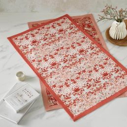Strawberry Thief Set of 2 Tea Towels, Red Red