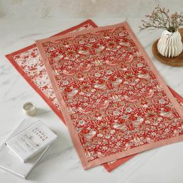 Strawberry Thief Set of 2 Tea Towels, Red Red