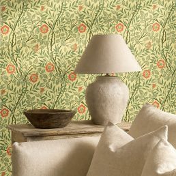 Sweet Briar Wallpaper Green/Rust