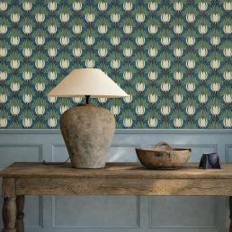 Tulip & Bird Wallpaper Goblin Green & Raven