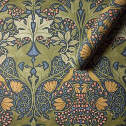 Voysey's Damask Wallpaper Indigo/Acanthus