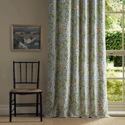 Wild Tulip & Vine Embroidery Fabric Nettle/Woad