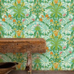 Woodland Weeds Wallpaper Orange/Turquoise