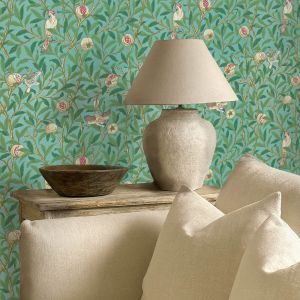 Bird & Pomegranate Wallpaper Turquoise/Coral