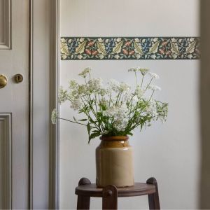 Bluebell & Peony Border Wallpaper Bayleaf/Manilla