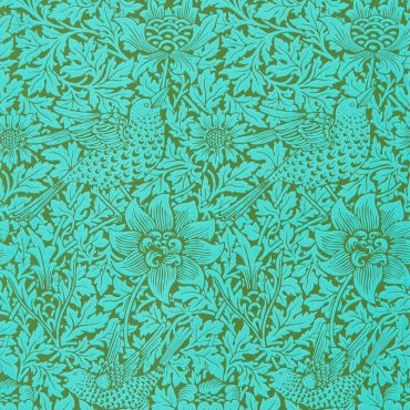 Bird & Anemone Wallpaper Olive/Turquoise
