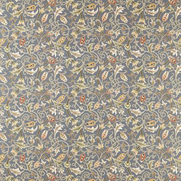Scrolling Tulip Fabric Slate/Apricot