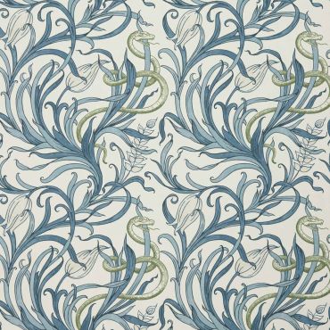 Snake & Tulip Wallpaper Toile Blue