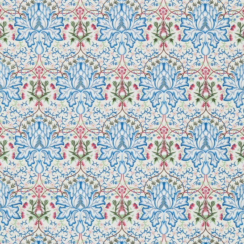 Artichoke Embroidery Fabric Peacock/Cream