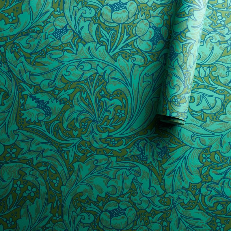Bachelors Button Wallpaper Olive/Turquoise