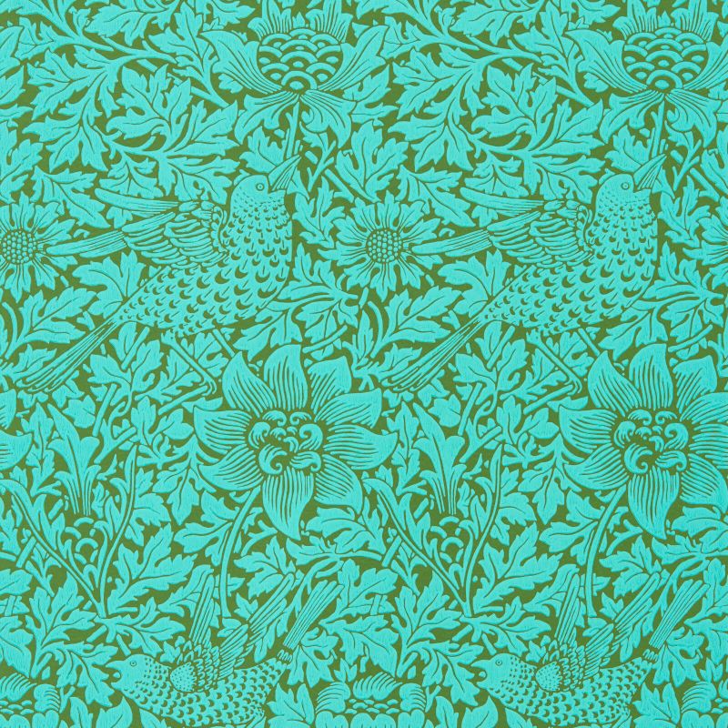 Bird & Anemone Wallpaper Olive/Turquoise