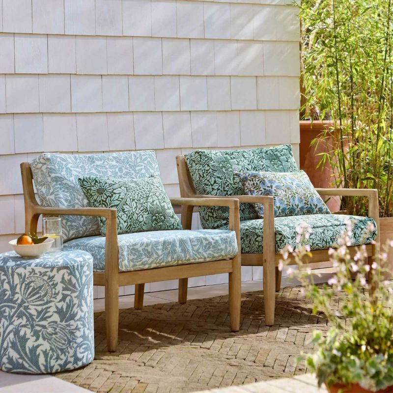 Bird & Anemone Weave Outdoor Fabric Linen