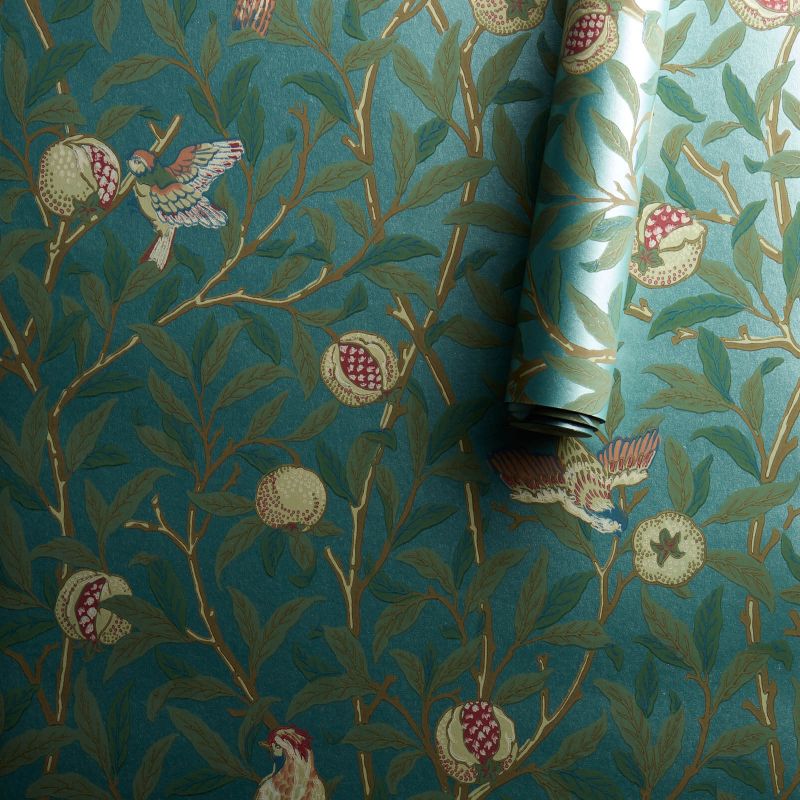 Bird & Pomegranate Wallpaper Turquoise/Coral